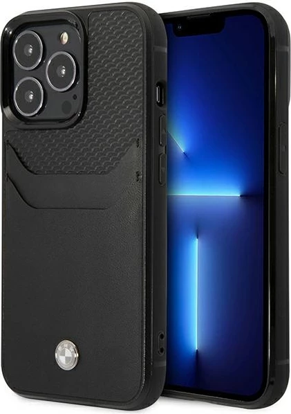 Ovitek za telefon za iPhone 14 Pro Max 6,7", pravo usnje, žep za kartice, črn - BMW BMHCP14X22RSEPK