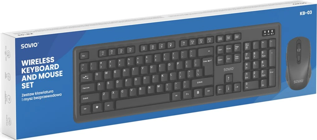 Set brezžične tipkovnice in miške Savio KB-03, USB, QWERTY, angleščina (ZDA), črn