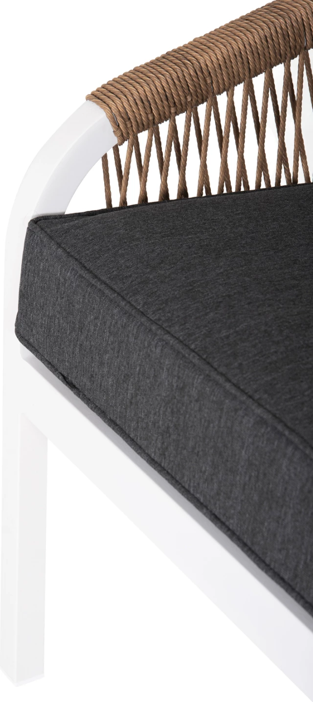 Zunanja dvosedna sedežna garnitura MAERLY FH6055.01 aluminij v beli-temno bež sintetični vrvi-antracit blazine