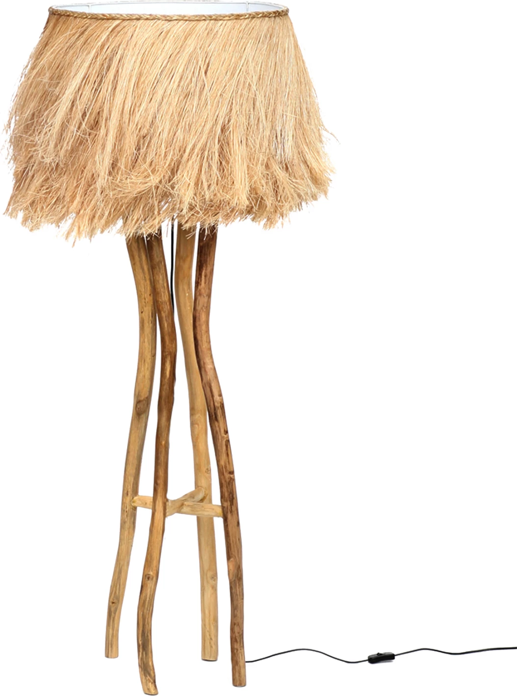 Talna svetilka iz tikovine in vlaken abaka naravne barve 50x50x160Hcm