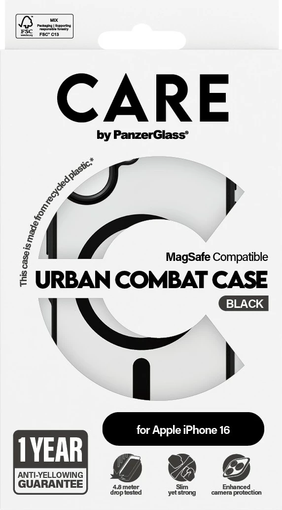 Prozoren ovitek PanzerGlass CARE Case Flagship Urban Combat MagSAFE za iPhone 16