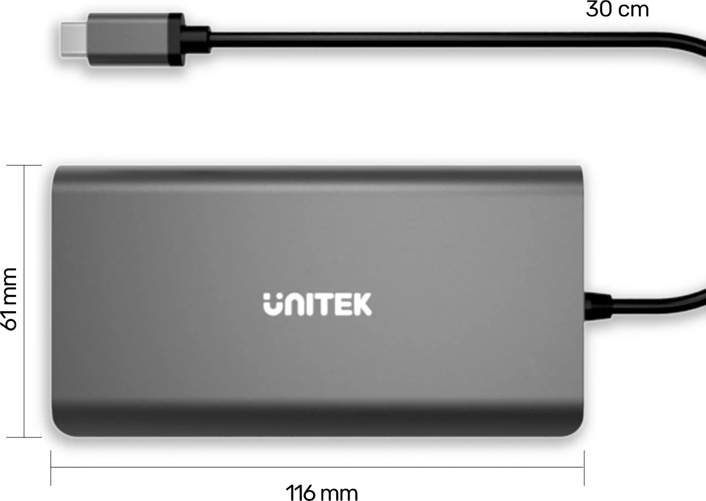 Hub 8-v-1 USB-C Unitek, 100 W, sivo