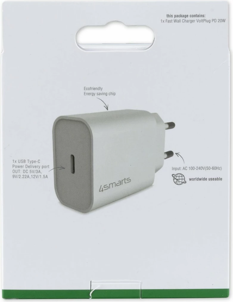 USB polnilec 4smarts 465575, 20W, bel
