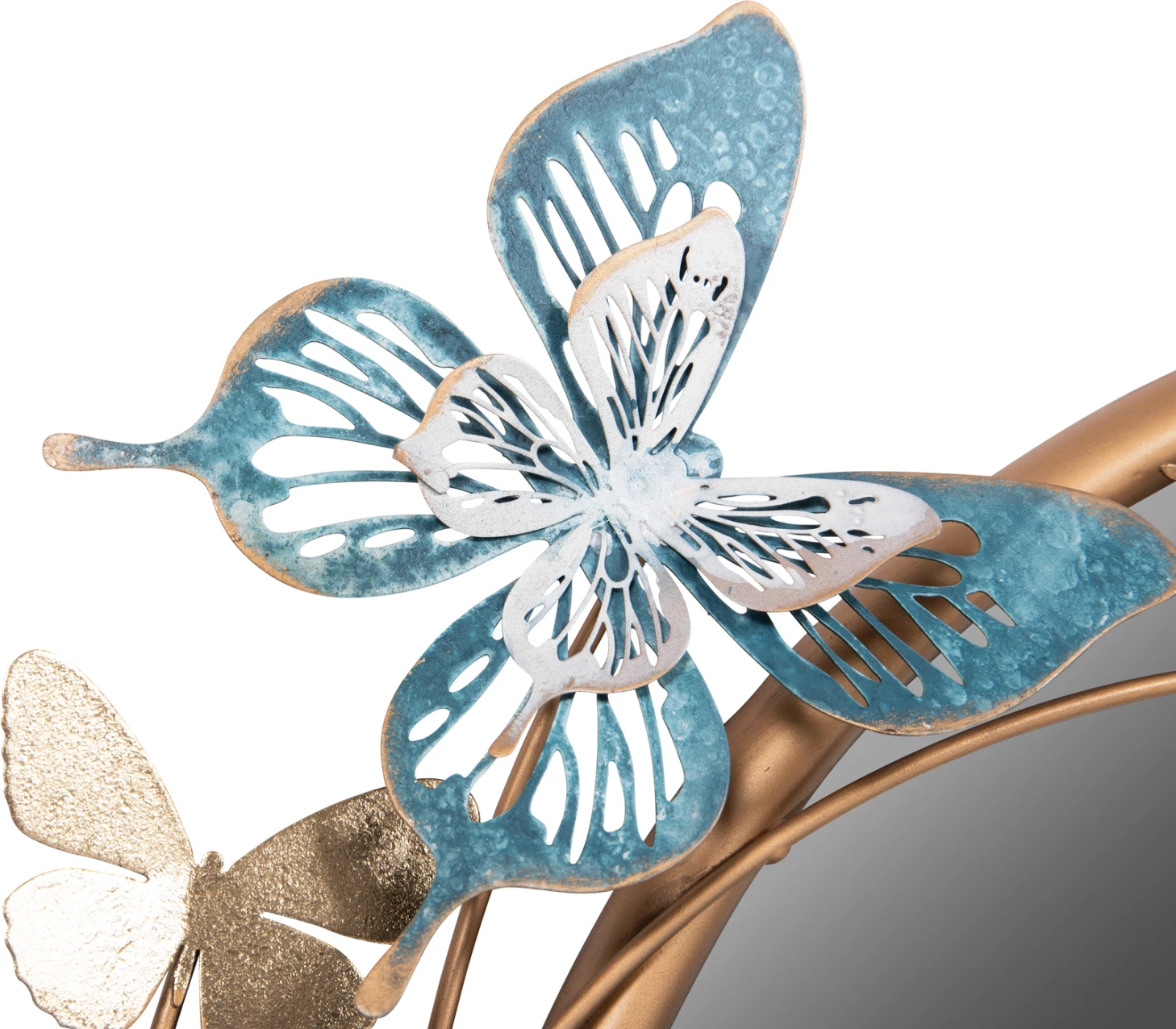 Okrogla stenska ura FH4213 kovinska v zlato-zeleno-modri barvi 62x6,5x56H cm