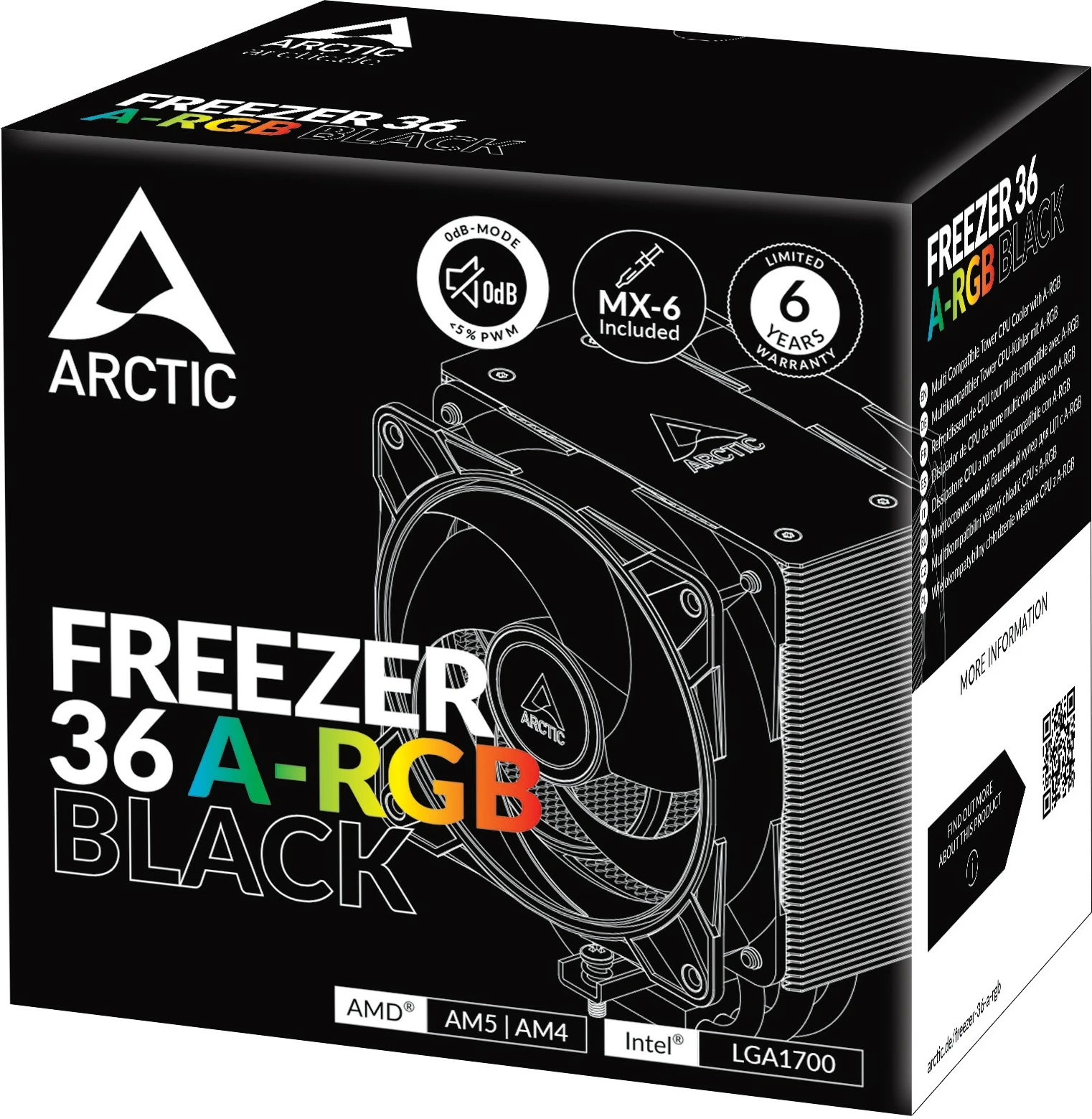 Hladilnik procesorja ARCTIC Freezer 36 A-RGB, stolpni, 12 cm, 200–2000 RPM, črn