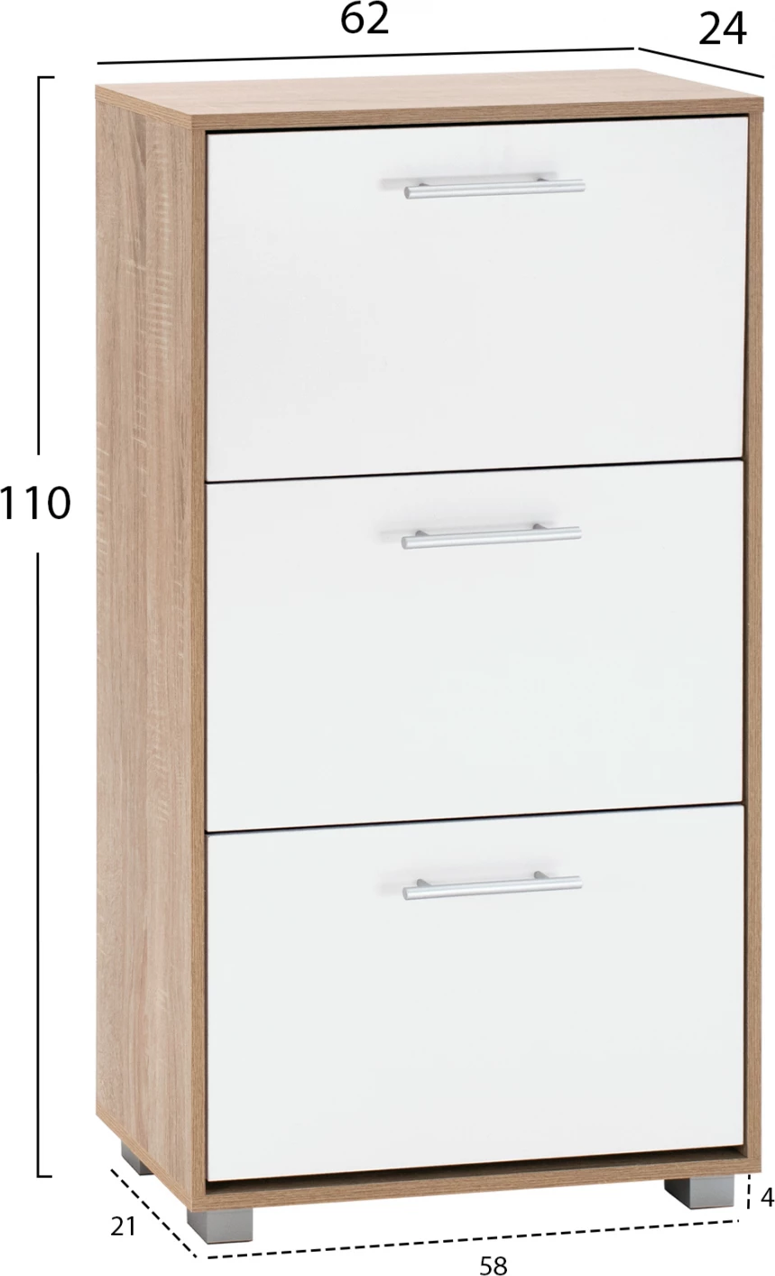 Omara za čevlje iz melamina 3-sedežna FH2221.06 Sonama-Bela 62x24x110cm