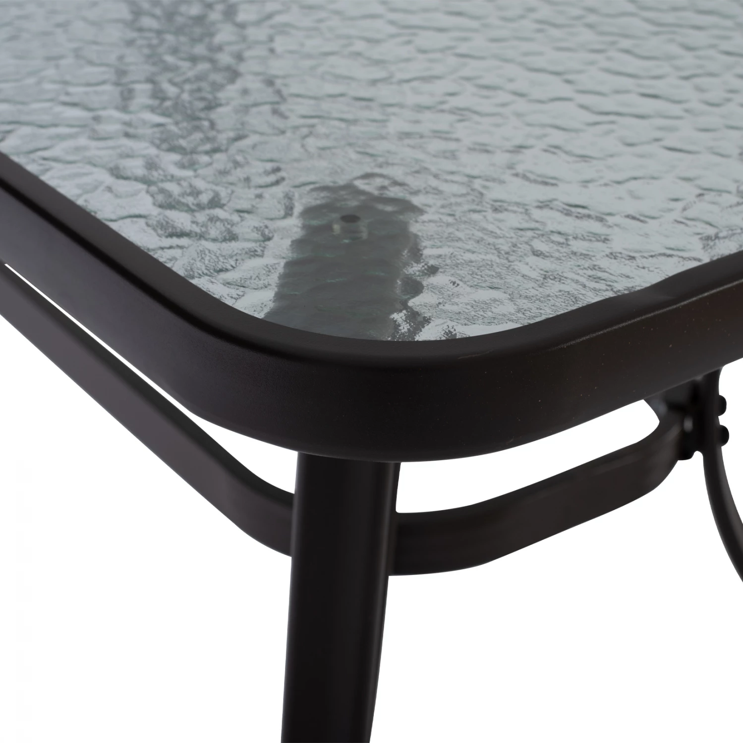 Zunanja miza rjave barve iz kovine in stekla z odprtino za dežnik 120Χ70Χ72Hcm.FH5021.12