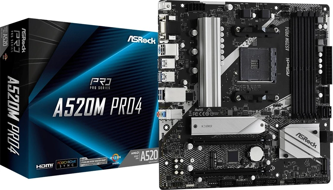 Mikro ATX plošča Asrock A520M, 64GB, Socket AM4