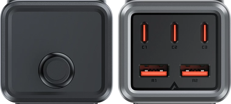 Namizni polnilec Acefast Z2 GaN, 75W, 3x USB-C, 2x USB-A, črn/siv