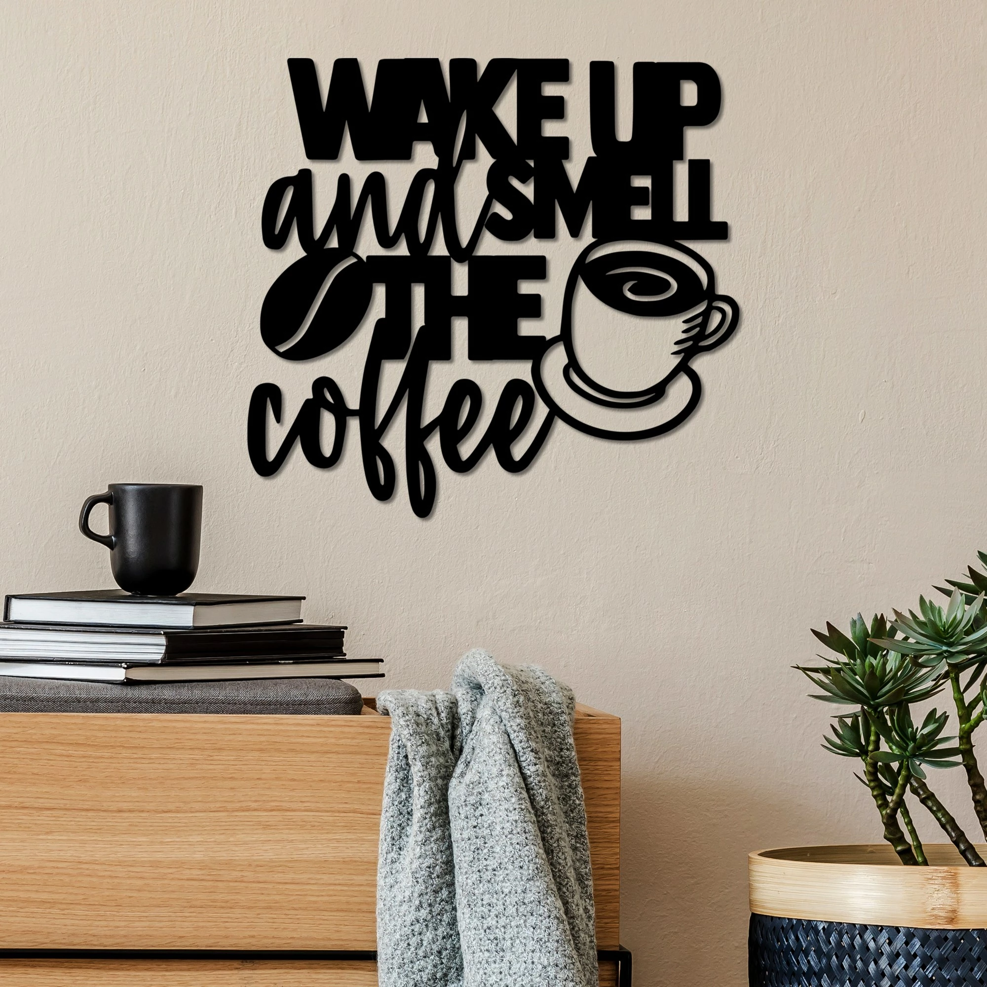 Dekorativni kovinski stenski dodatek Wallity, Wake up Coffee
