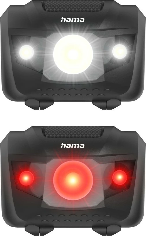 Čelna svetilka Hama HL200, 200 lm, 4 načini svetlobe, IP44, na baterije AAA, črna