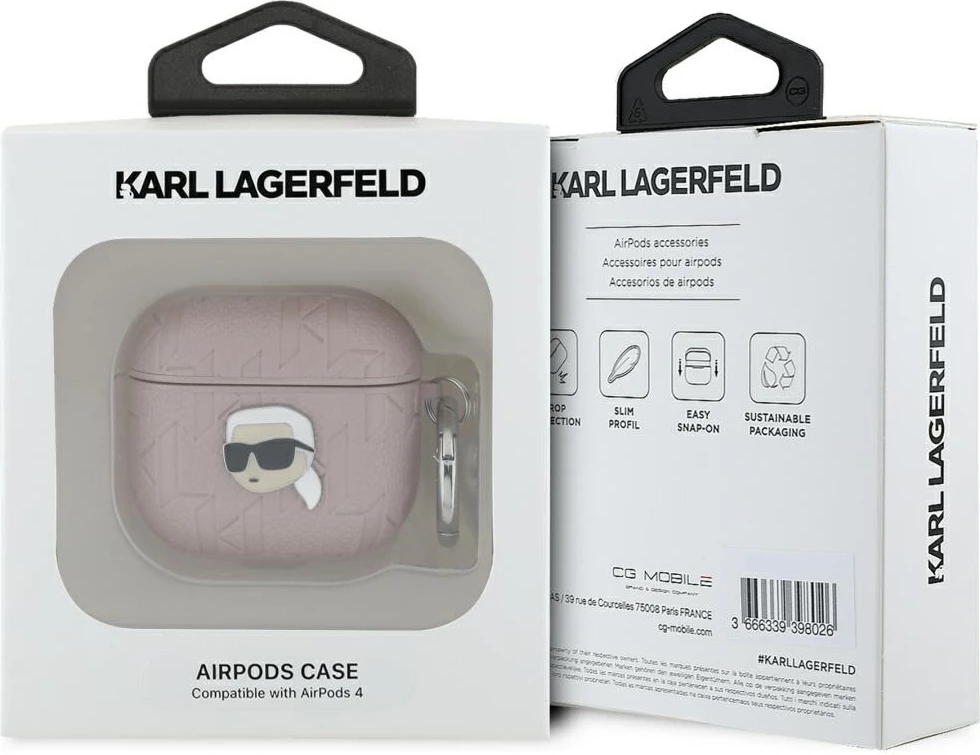 Ovitek z monogramom Karl Head za AirPods 4 Karl Lagerfeld, rožnat