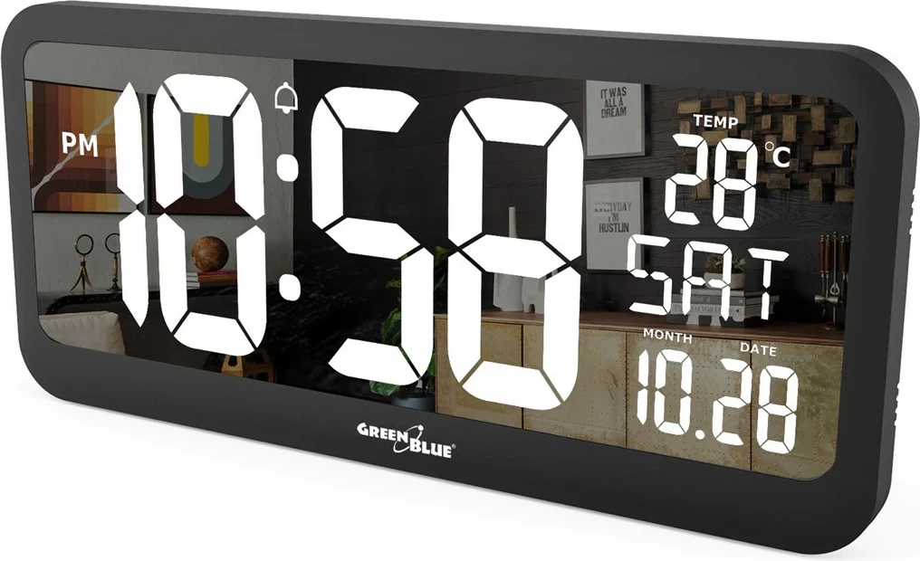 Velik digitalni zidni/namizni časomer Maclean GB214, s temperaturnim senzorjem, 37x17 cm, črn