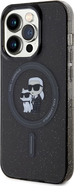 Ovitek z bleščicami Karl Lagerfeld Karl&Choupette MagSafe za iPhone 15 Pro, črn