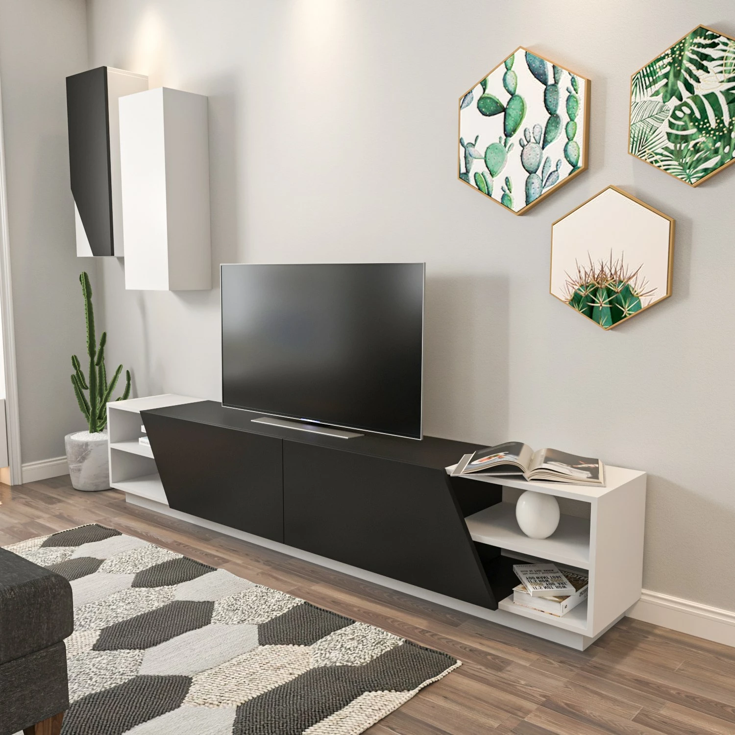 Komoda za TV Hanah Home, zebra - črna, bela