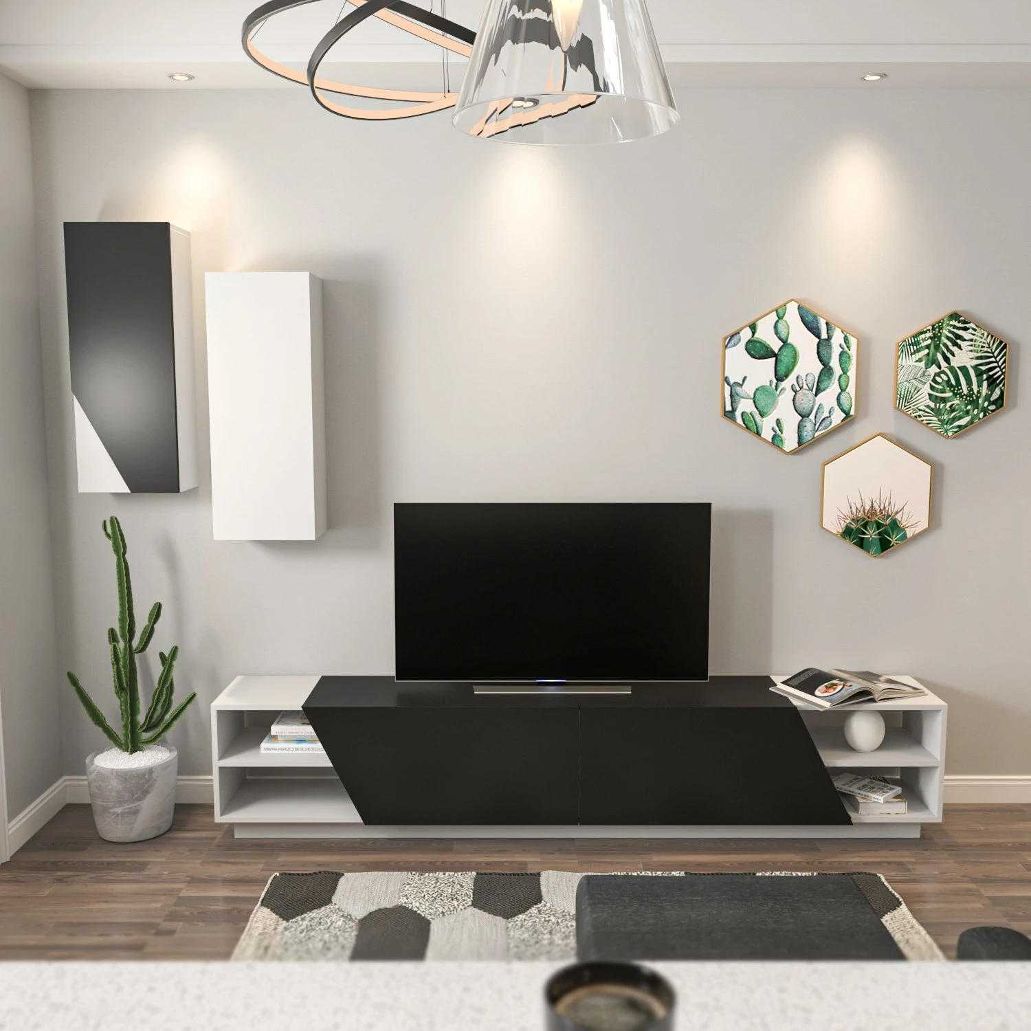 Komoda za TV Hanah Home, zebra - črna, bela