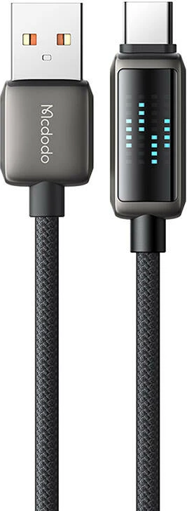 Naglavni kabel za hitro polnjenje Mcdodo CA-2350 USB-A v USB-C, 1,2 m, 6A, z LED zaslonom, črn