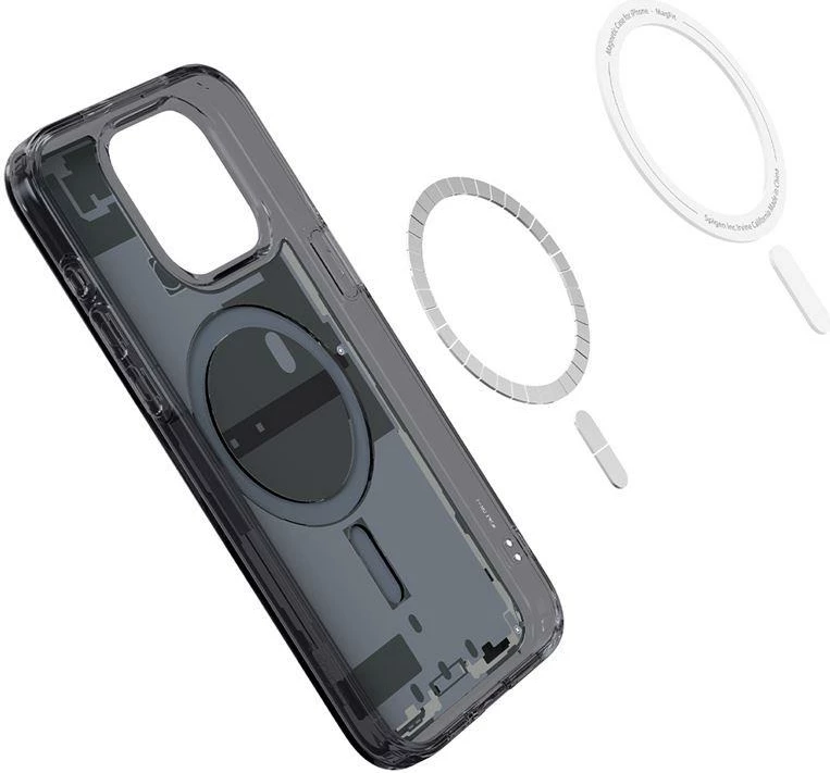 Prozoren zaščitni ovoj z magnetom Spigen Ultra Hybrid Mag za iPhone 15 Pro, MagSafe, Zero One, prozorno/siv