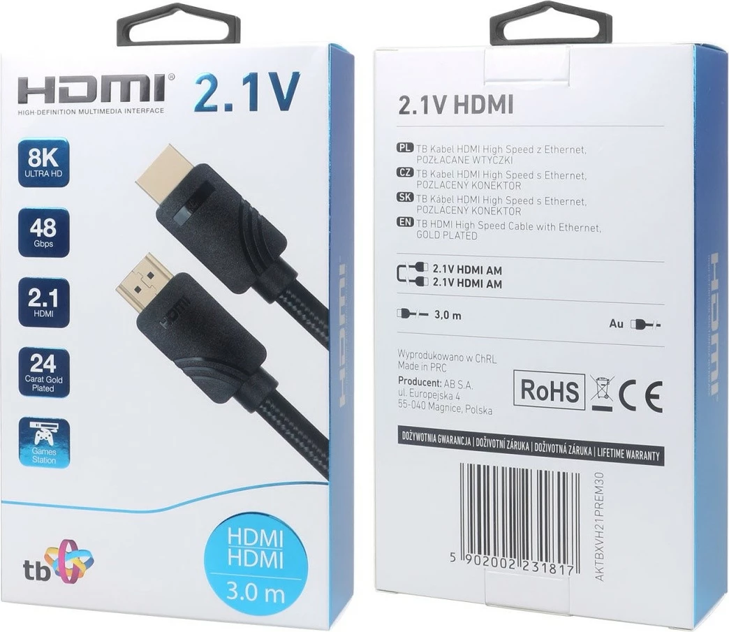 HDMI kabel TB v2.1, 3 m, 8K, črn
