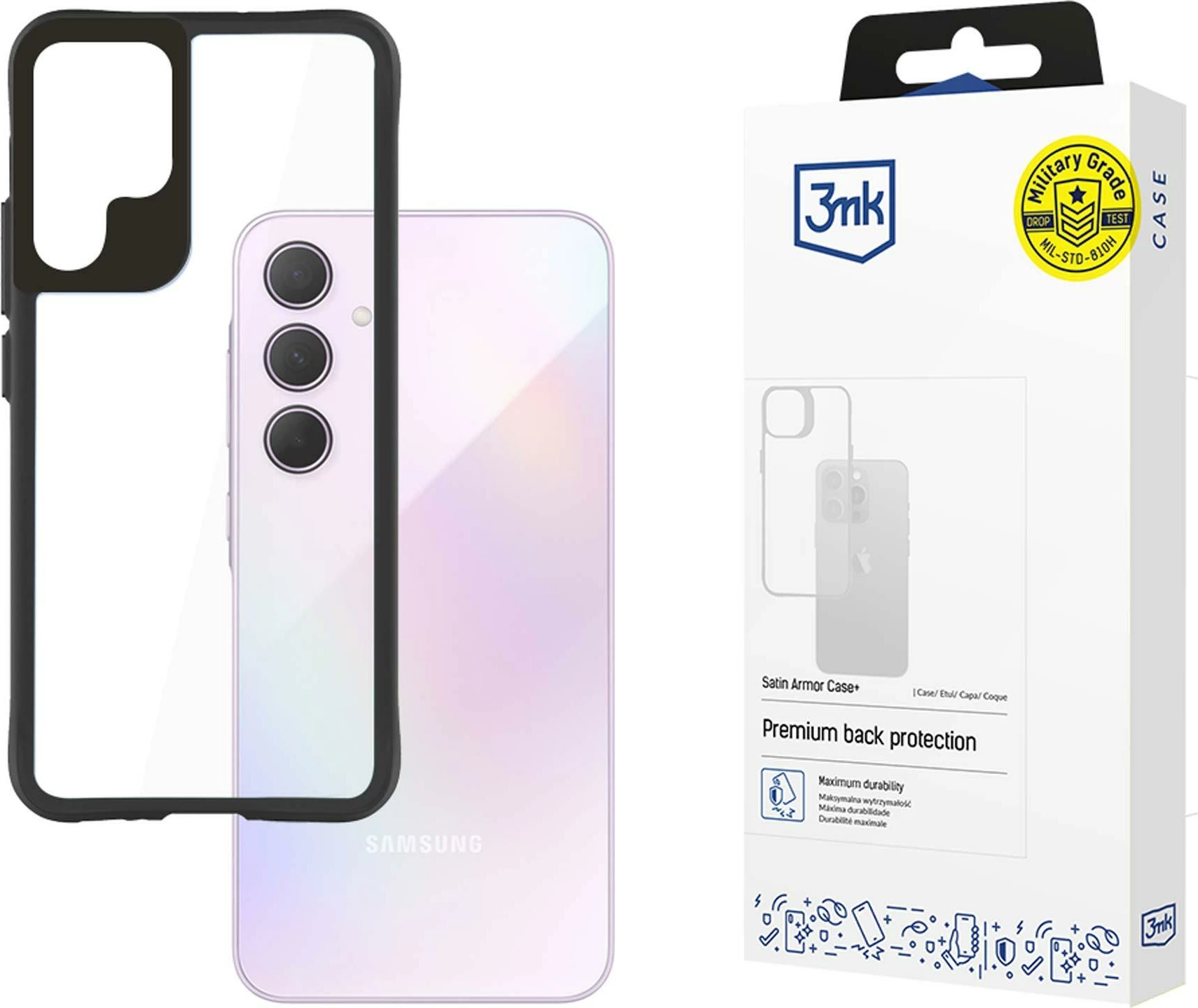 Prozoren ovitek Satin Armor Case+ za Samsung Galaxy A35 5G, s črnim okvirjem