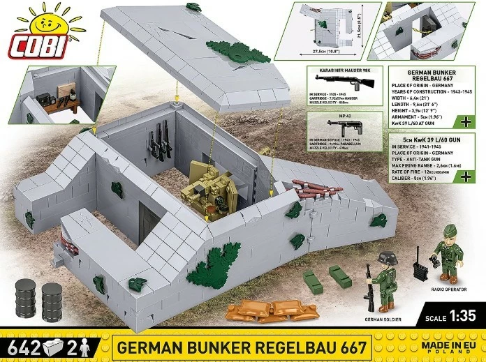 Model bunkerja, Cobi Klocki German Bunker Regelbau 667, 642 delov, z figuricami, plastika