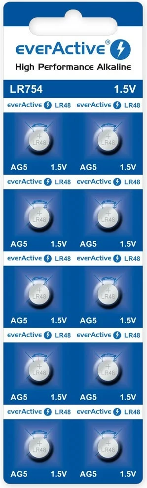 Mini alkalijske baterije everActive AG5/G5/LR754/LR48, 1,5 V, paket 10 kosov