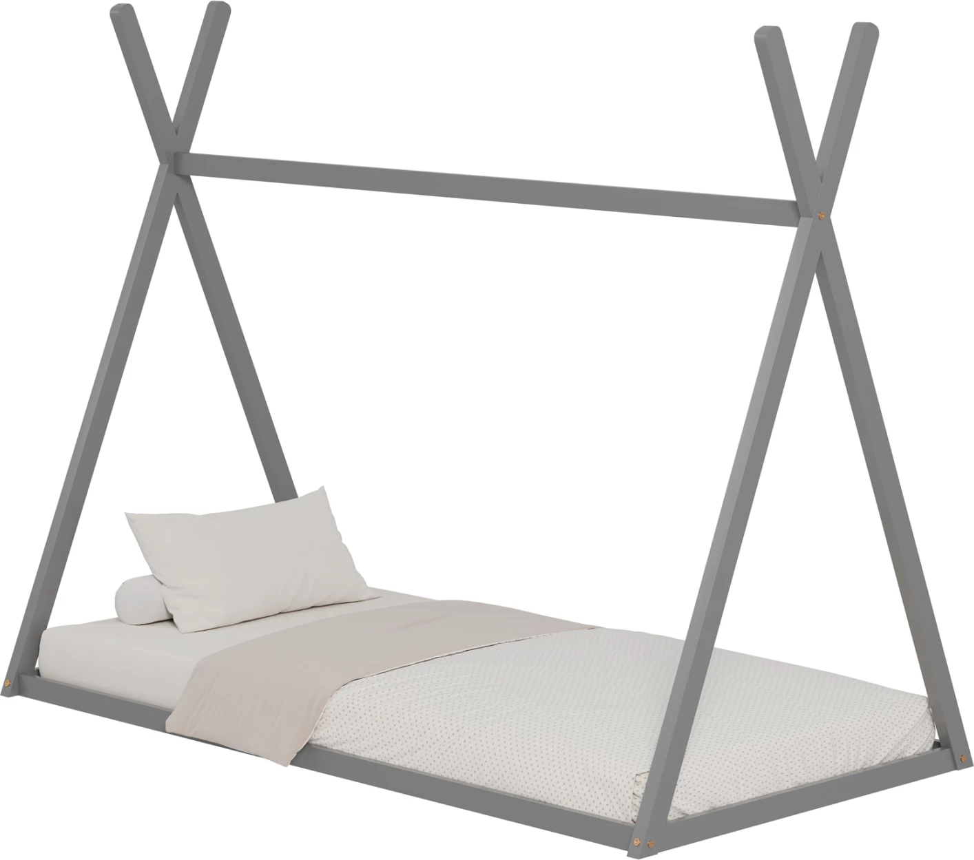 Postelja za otroke MUNK FH681.05 t.MONTESSORI iz masivnega borovega lesa v sivi barvi - 190x90 cm