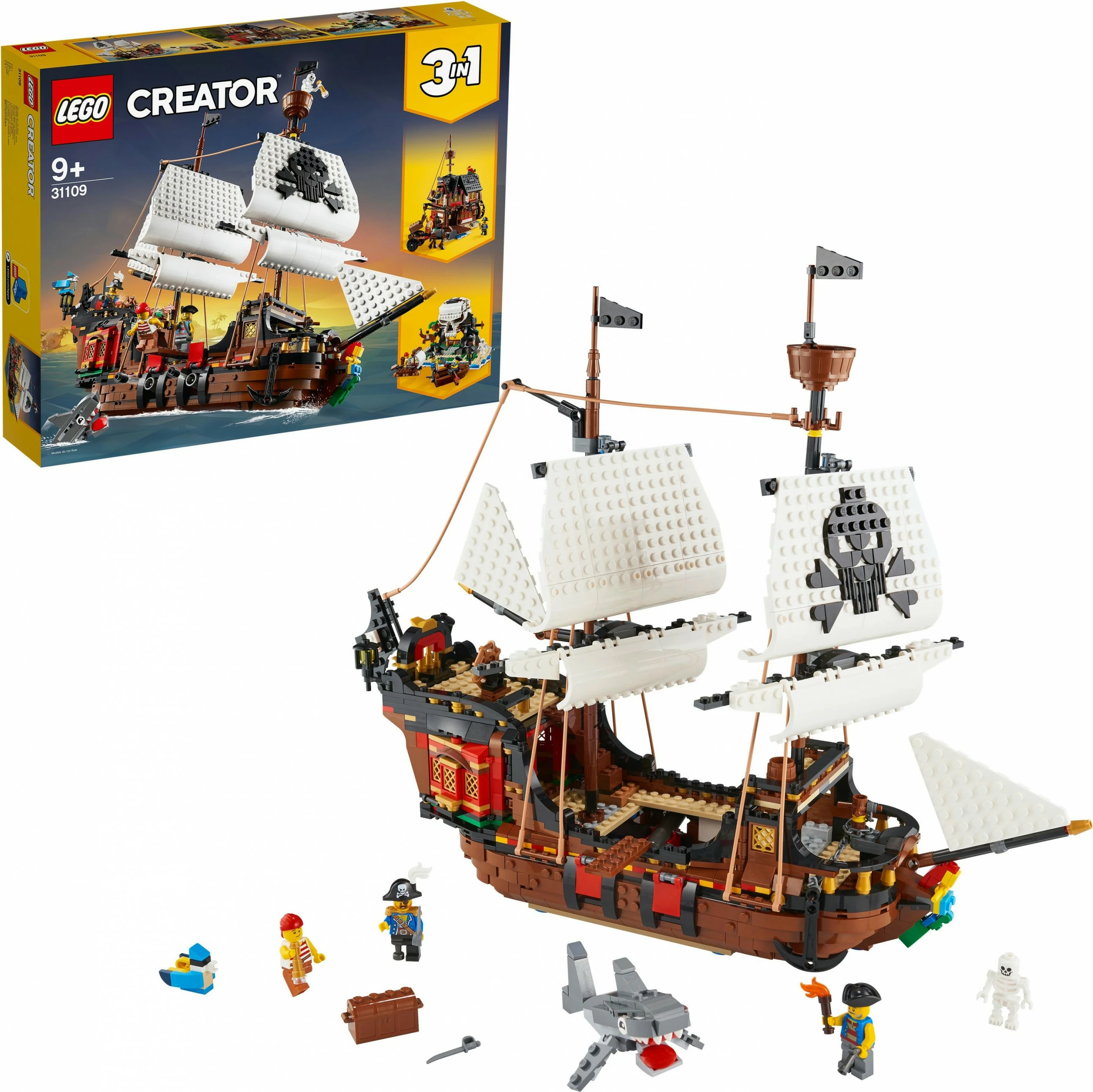 Set gradnje 3 v 1: Piratski čoln, LEGO Creator 31109, 1264 delov, večbarven