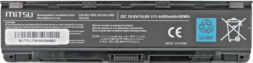 Baterija za prenosnik Mitsu BC/TO-L70 za Toshiba C50, C55, C70, L70, 4400 mAh, 6 celic