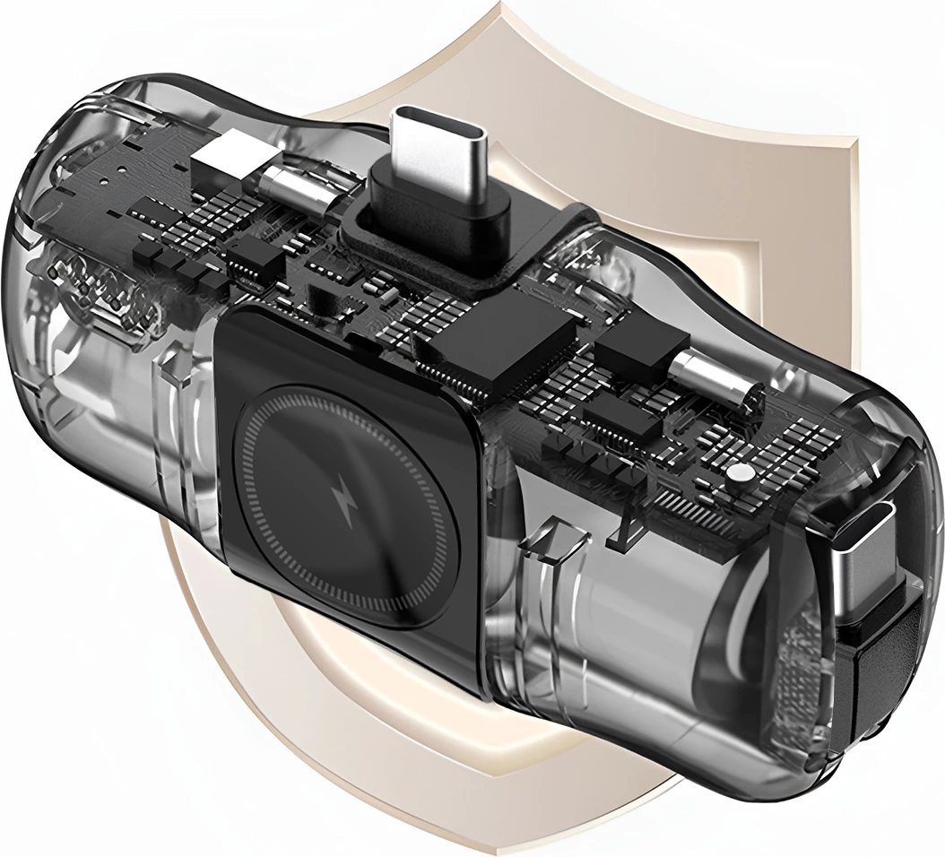 Prenosna baterija Wozinsky WF16-YCS, 5000 mAh, USB-C, z vgrajenim kablom in polnilcem za Apple Watch, črna