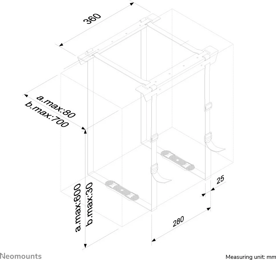 Nosilec za ohišje Newstar Neomounts CPU-D025BLACK, za namestitev pod mizo, jeklo, črn, 20 kg