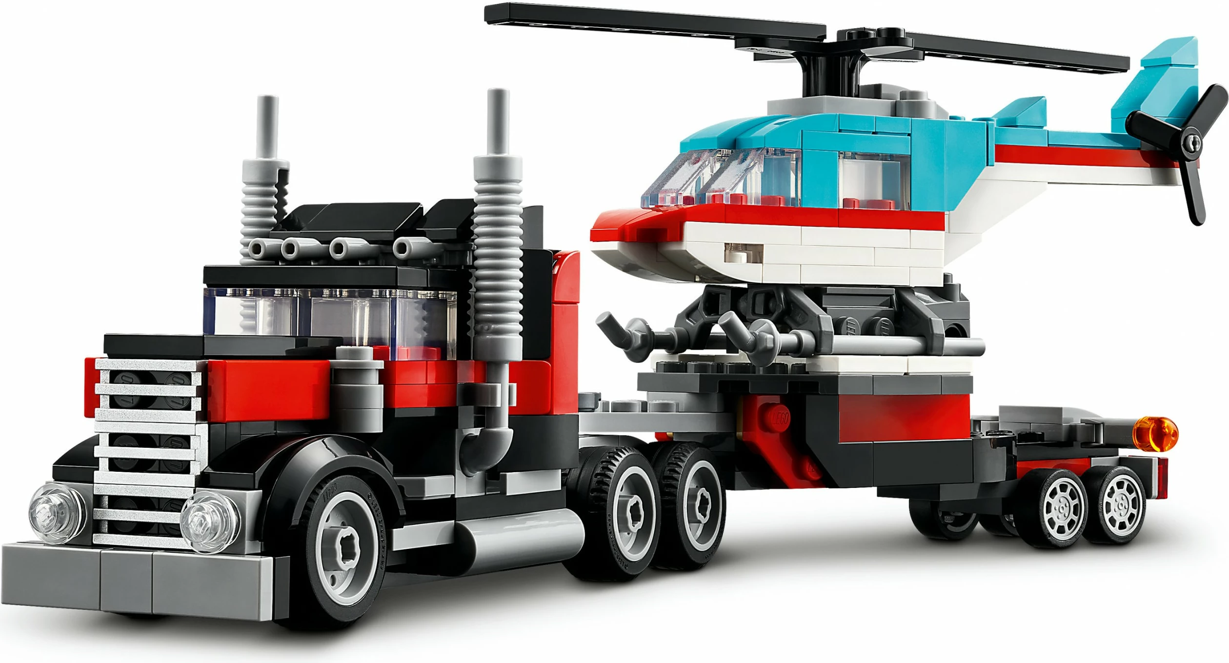 Set za gradnjo LEGO Creator 3 v 1, tovornjak s platformo in helikopter, 270 kosov, večbarven