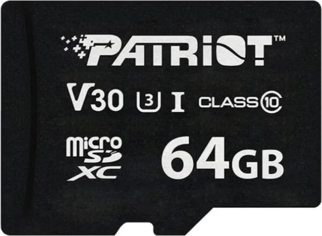 Karta za pomnilnik 64GB MicroSDXC V30 Class 10 UHS-I U3 za 4K UHD, Patriot VX Series, črna