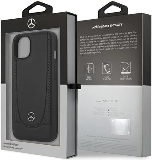 Ovitek za telefon iPhone 15 Plus 6,7", Urban Line eko‑usnje, črn — Mercedes MEHCP15MARMBK
