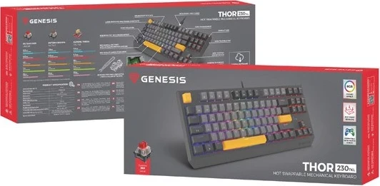 Mekaniška tipkovnica TKL z RGB, Genesis Thor 230, Outemu Red, sivo-črna