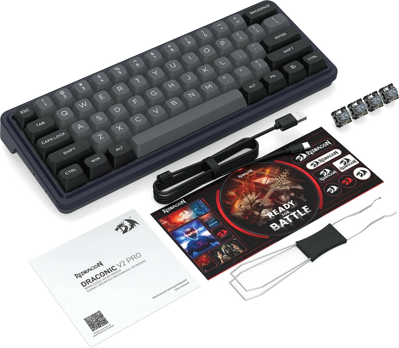 Mehanična tipkovnica Redragon Draconic V2 K730GB-RGB-PRO, 61 tipk, RGB, brezžična/žična, črna
