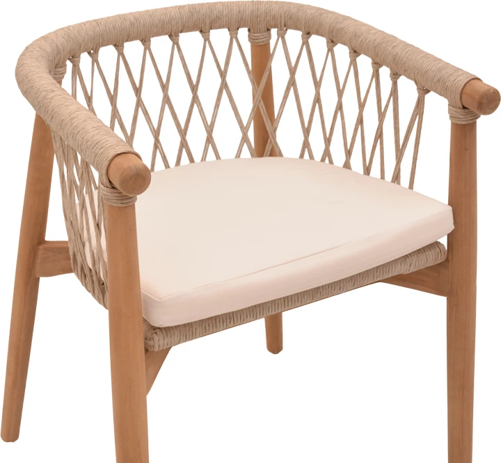Naslanjač Abby, ogrodje iz tikovega lesa, naravna barva in krem blazina, 60x58x78 cm