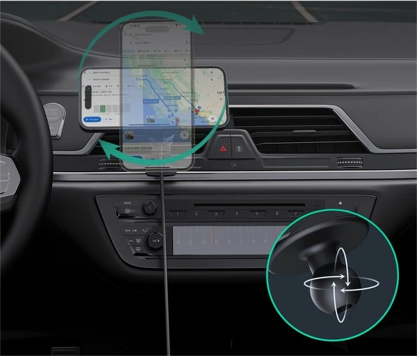 Magnetni nosilec za avto AUKEY HD-MC13A MagFusion Dash Pro, brezžično polnjenje Qi2 15W, aktivno hlajenje, črn