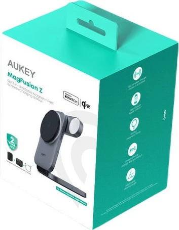 Brezžični 3-v-1 polnilec AUKEY LC-MC312 MagSafe Qi2, 15W + PD 30W, siv, s torbico za prenašanje