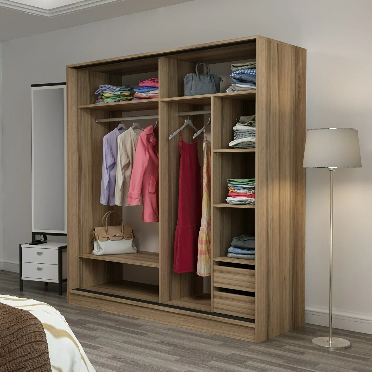 Garderobna omara Hanah Home Kale, hrast in antracit, 180x210x52 cm
