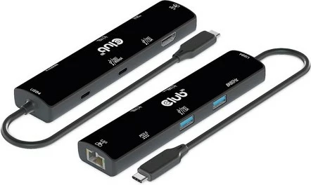 USB-HUB 6-v-1, HDMI, 2x USB-C, 2x USB-A, LAN, 4K120Hz, PD 100W, Club3D, črn