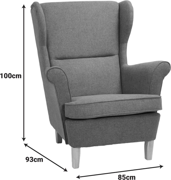 Bergère fotelj Malei, krem material, lesene noge, 85x93x100 cm