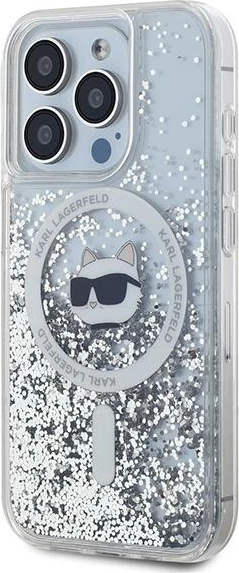 Ovitek za telefon z tekočimi bleščicami in motivom mačke Choupette, MagSafe, za iPhone 13 Pro Max, Karl Lagerfeld, prozoren