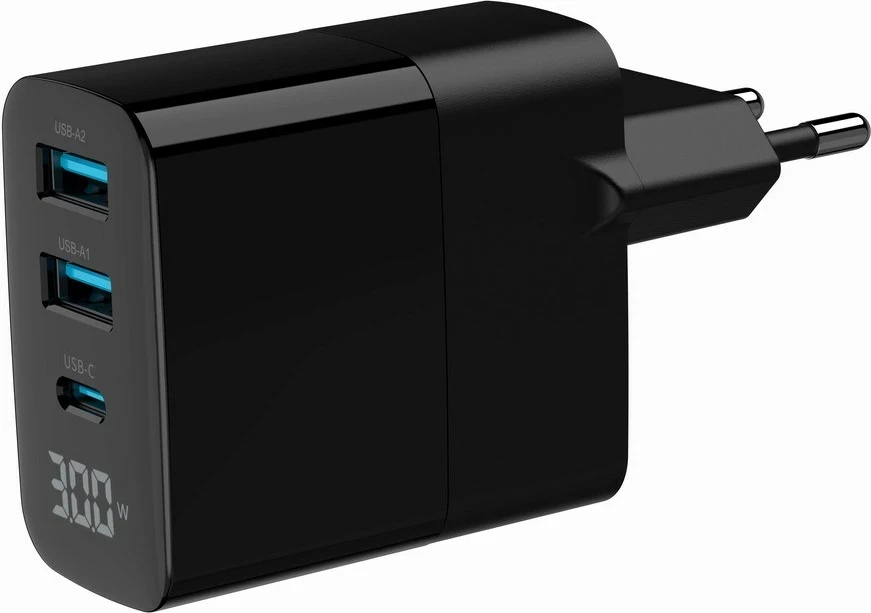 Univerzalni polnilec z LCD zaslonom Gembird TA-UC-PDQC30LCD-BK-02, 30W, črn