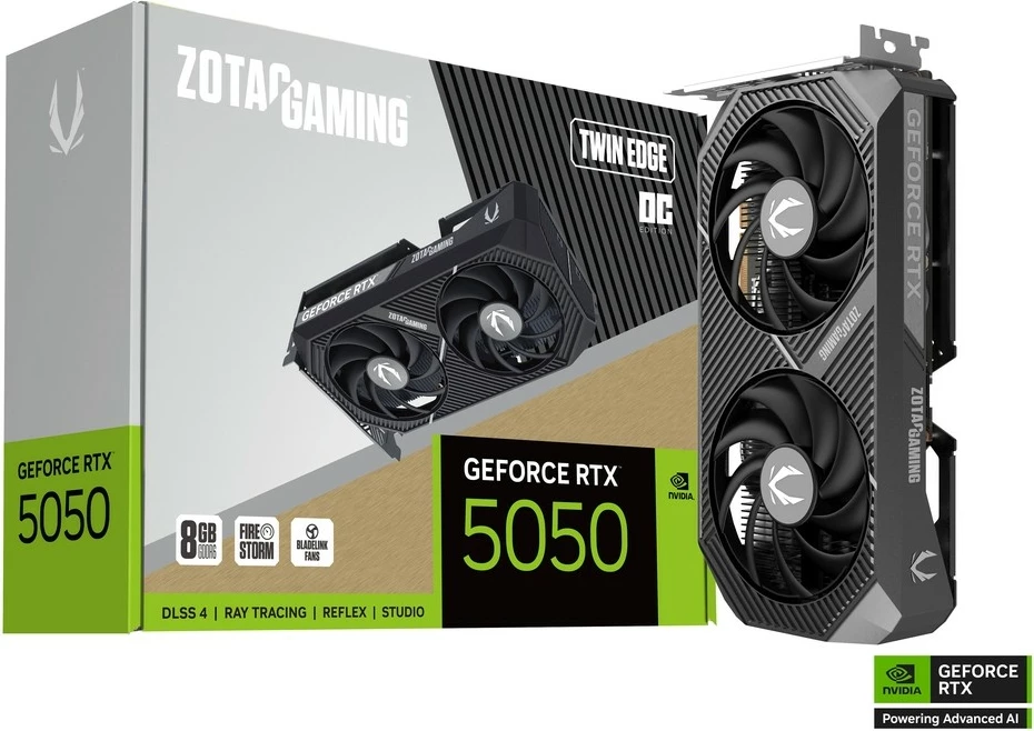 Grafična kartica ZOTAC GeForce RTX 5050 Twin Edge OC (ZT-B50500H-10M), 8 GB GDDR6 128-bit, PCIe 5.0 x8, 3x DisplayPort + HDMI