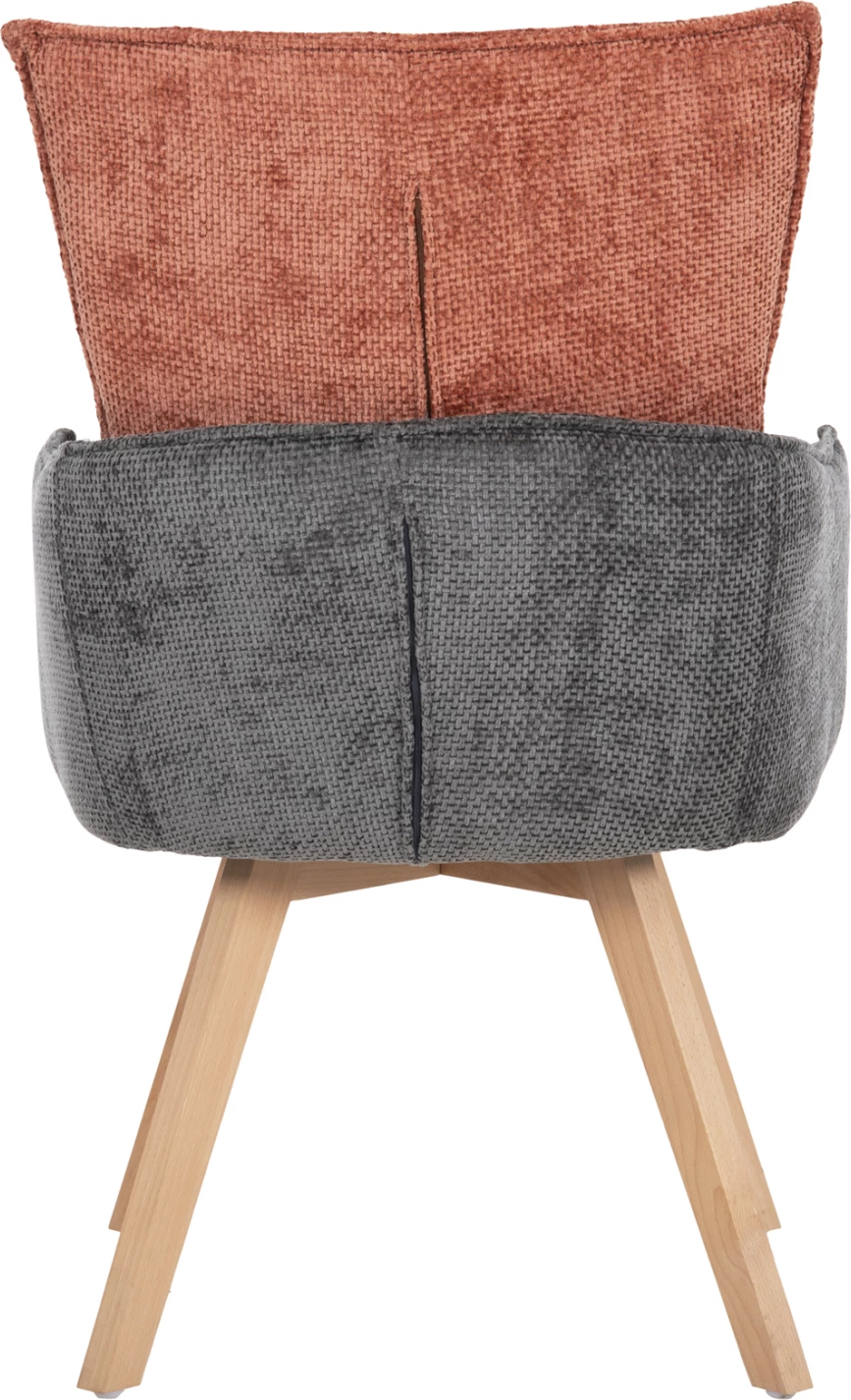 Jedilniški naslanjač REX FH9847.06 iz opečno rdeče-sive tkanine z nogami iz bukovega lesa 53x60x93H cm, set 2 kosov