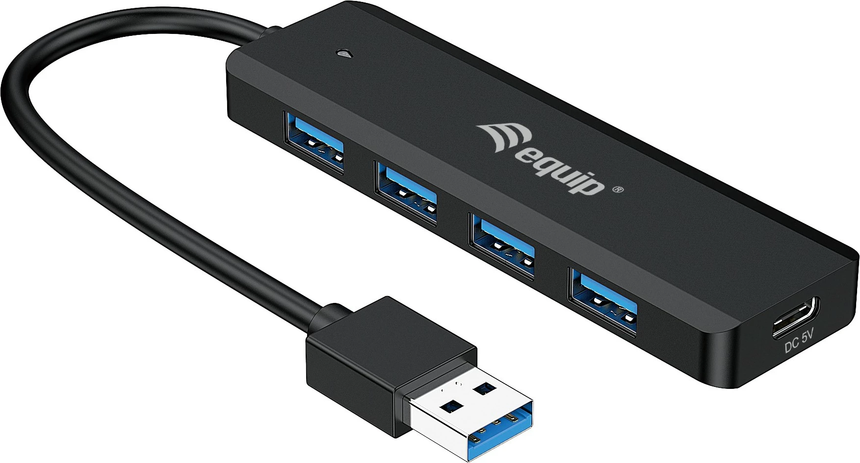 USB hub zunanji z USB-C adapterjem Equip, 4 vrata 3.2, 5 Gbps, črn