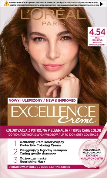 Barva za lase L'Oreal Paris Excellence Creme 4.54 Mahogany Brown, 1 kos