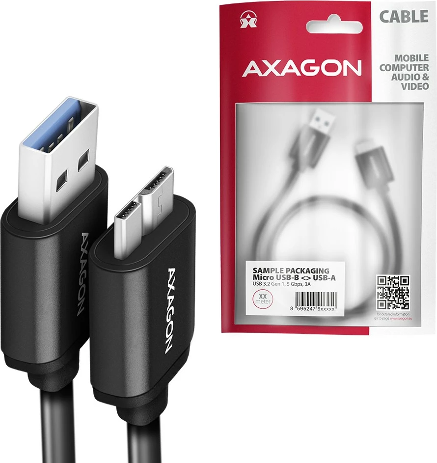 Kabel Micro-B USB na USB-A, AXAGON BUMM3-AM10AB, 1 m, 3A, črn