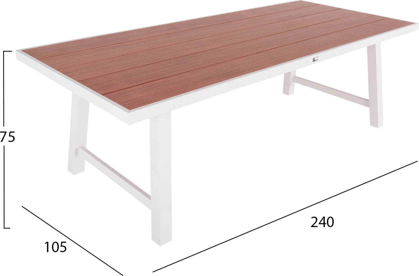 Zunanji aluminijasti miza GOBAR FH6060.01 bela z leseno podobno ploščo 240Χ105Χ75Hcm